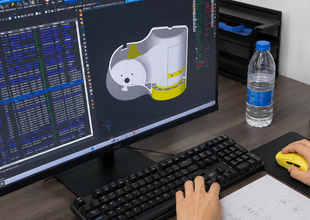 Ingénieur examinant un composant robotique dans un logiciel de CAO/FAO